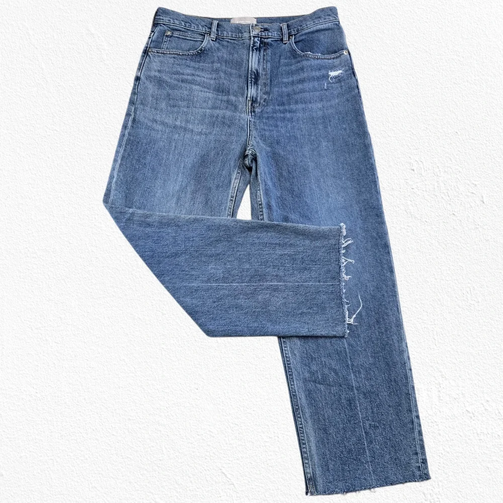 Everlane Light Wash High Rise Straight Crop Organic Cotton Raw Hem Jeans Size 31